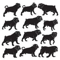 set of bulldog walking silhouette ,background white vector