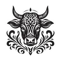 vaca cara conjunto silueta, tribal tatuaje blanco antecedentes vector