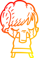 warm gradient line drawing of a cartoon woman crying png