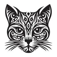 cat face silhouette, tribal tattoo set full view white background vector