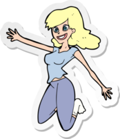 sticker of a cartoon jumping woman png