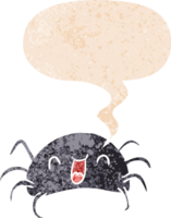 dibujos animados araña con habla burbuja en grunge afligido retro texturizado estilo png