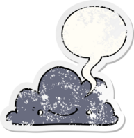carino cartone animato nube con discorso bolla afflitto afflitto vecchio etichetta png