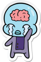 sticker of a cartoon big brain alien crying png