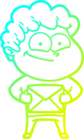 cold gradient line drawing of a cartoon happy man png