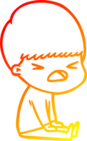 warm gradient line drawing of a cartoon stressed man png