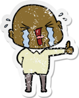 distressed sticker of a cartoon crying bald man png