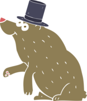 flat color illustration of bear in top hat png