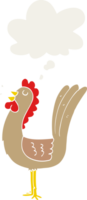 cartoon rooster with thought bubble in retro style png