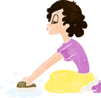 cartoon woman scrubbing floor png