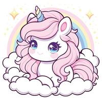 Cute Magical Unicorn With Clouds, Rainbow, and Sparkles vector