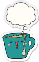 linda dibujos animados café taza con pensamiento burbuja como un impreso pegatina png