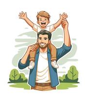 Father and Son Playing Illustration, Happy Father's Day, Father and Son vector