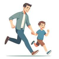 Father and Son Running Illustration, Happy Father's Day, Father and Son vector