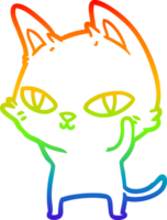 rainbow gradient line drawing of a cartoon cat with bright eyes png