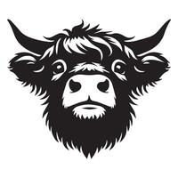 Cattle - A hopeful Highland cattle face illustration in black and white vector