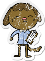 distressed sticker of a happy cartoon office worker dog png