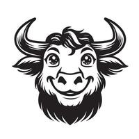 toro logo - un alegre vacas cara ilustración en negro y blanco vector