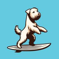 Soft coated Wheaten Terrier Dog playing surfboards Dog Surfing illustration vector