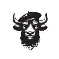 illustration of A Bull painter Art in black and white vector