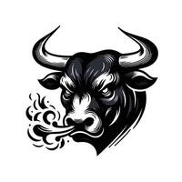 vacas - un enojado toro cara ilustración en negro y blanco vector