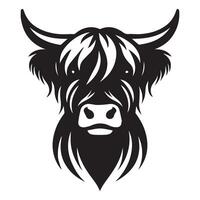 Highland cattle - A charming Highland Cow face illustration in black and white vector