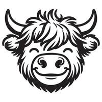 Highland cattle - A joyful Highland Cow face illustration in black and white vector