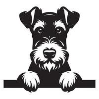 Dog Peeking - Airedale Terrier Dog Peeking face illustration in black and white vector