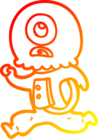 warm gradient line drawing of a cartoon cyclops alien spaceman running png