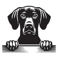 Dog Peeking - German Shorthaired Pointer Dog Peeking face illustration in black and white vector