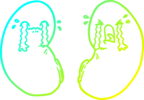 cold gradient line drawing of a cartoon kidneys crying png