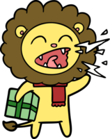 dessin animé lion rugissant avec cadeau png