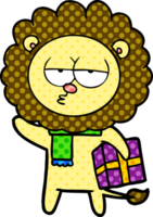 cartoon tired lion with gift png