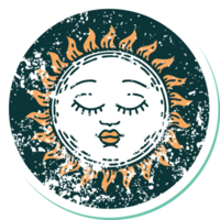 iconic distressed sticker tattoo style image of a sun png