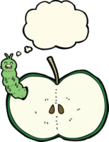 cartoon bug eating apple with thought bubble png