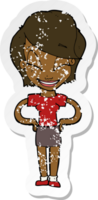 retro distressed sticker of a cartoon woman with hands on hips png