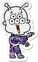 distressed sticker of a happy cartoon alien png