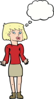 cartoon woman shrugging shoulders with thought bubble png