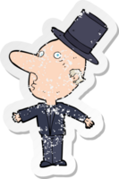 retro distressed sticker of a cartoon man wearing top hat png