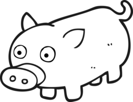 hand drawn black and white cartoon piglet png