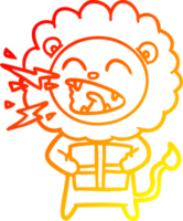 caldo pendenza linea disegno di un' cartone animato ruggente Leone con regalo png