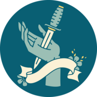 tattoo style icon with banner of a dagger in the hand png