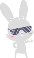 lindo conejo de dibujos animados de estilo de color plano con gafas de sol png