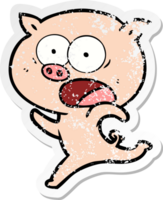 autocollant en détresse d'un cochon de dessin animé en cours d'exécution png