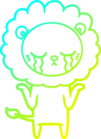 cold gradient line drawing of a crying cartoon lion png