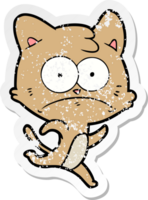 distressed sticker of a cartoon nervous cat png