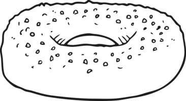 hand drawn black and white cartoon bagel png