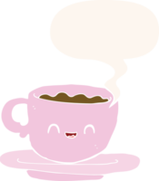 cartoon hot cup of coffee with speech bubble in retro style png