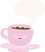 dessin animé chaud tasse de café avec discours bulle dans rétro style png