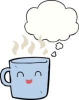 schattig koffie kop tekenfilm met gedachte bubbel png